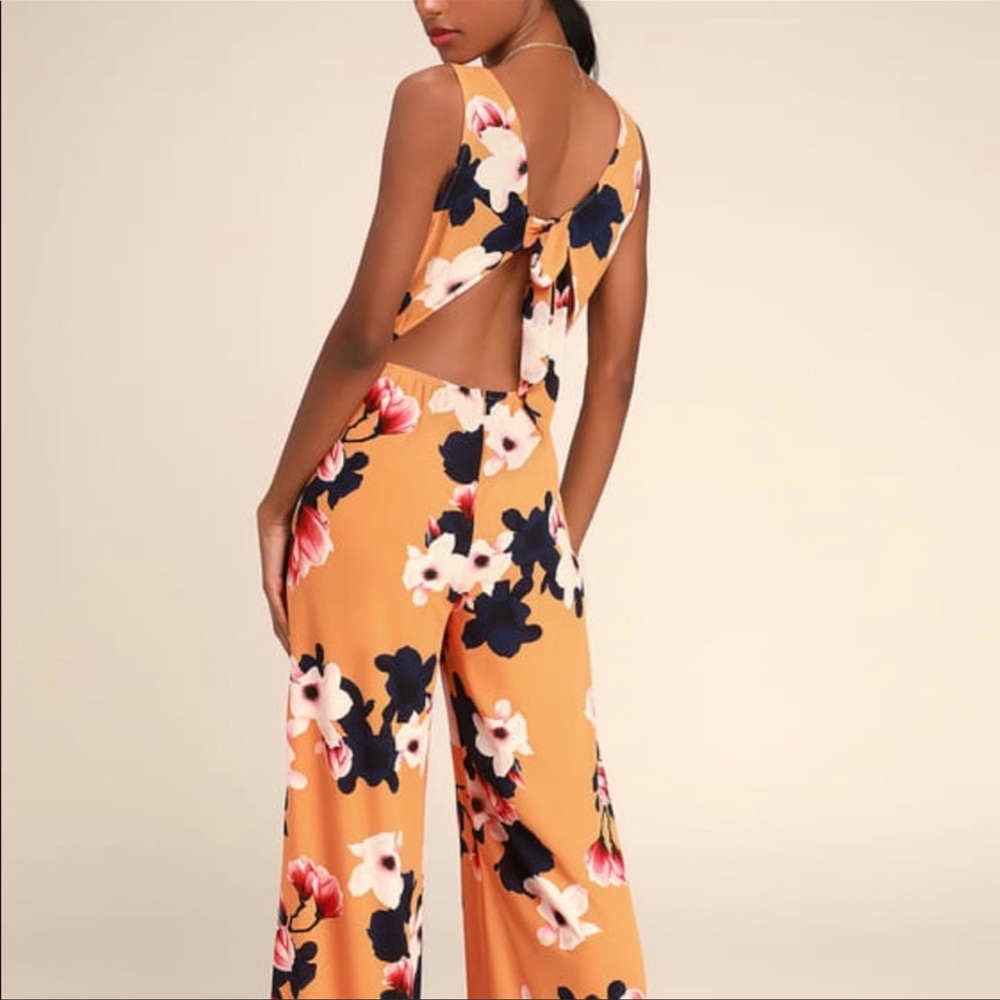 LULUs Heart Abloom Orange Floral Jumpsuit